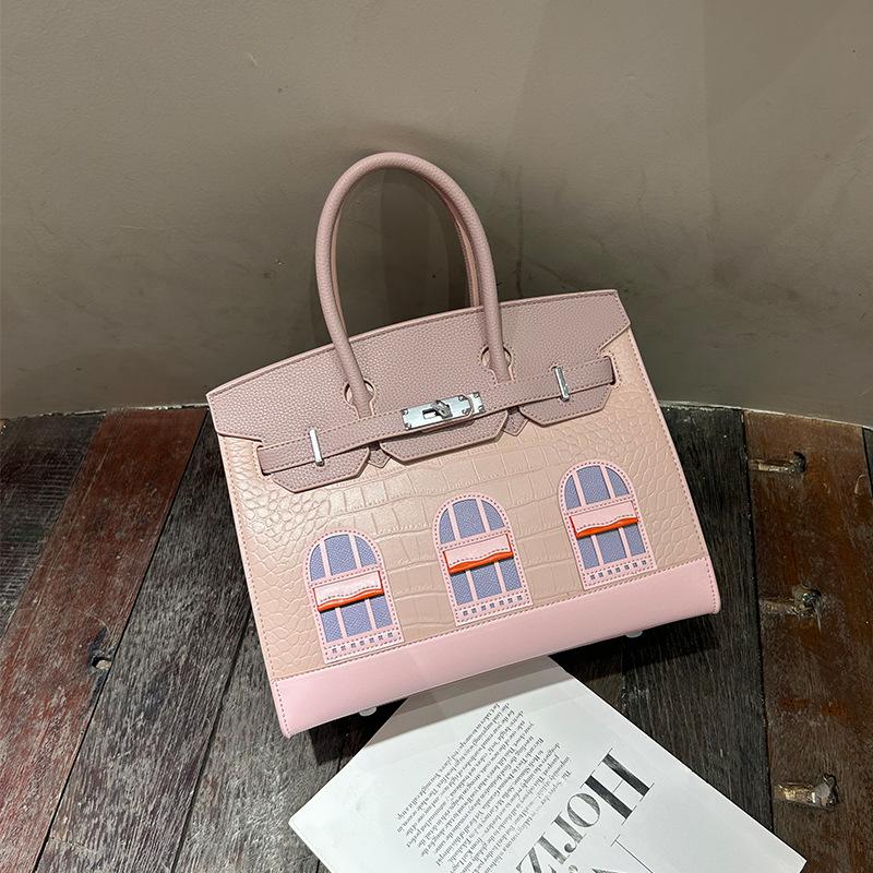 Kleines Haus High-End Rindsleder Krokodilmuster kontrastierend Platin Tasche neue Mode Schulter Umhängetasche Handtasche