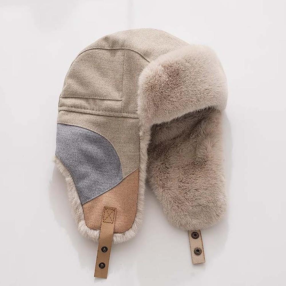 Fleece Lined Warm Earflap Cap Thick Thermal Patchwork Ski Cap Windproof Winter Hat  Daily Commute