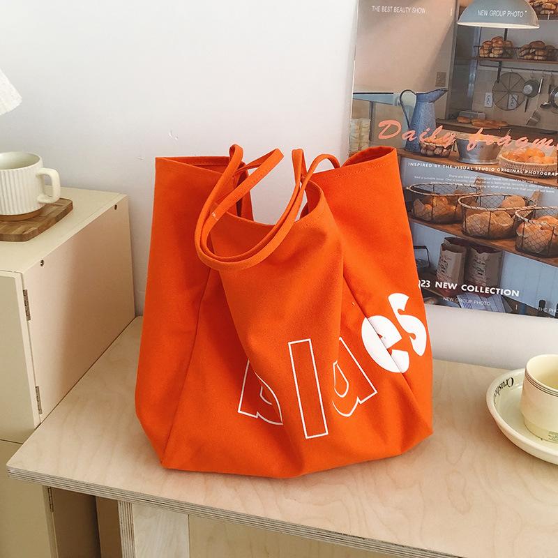 

Модная холщовая сумка большой вместимости летняя новая женская повседневная сумка-тоут для поездок на работу с надписью на плечо прилив оранжевый