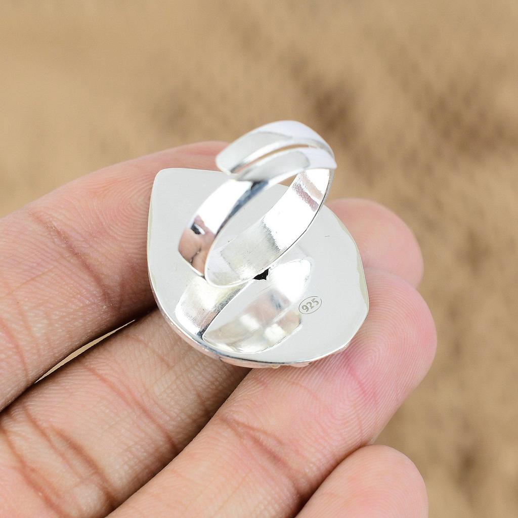 Mothers day Deal 925 Silver Oval Rhodonite Stone Birthday Statement Promise Ring