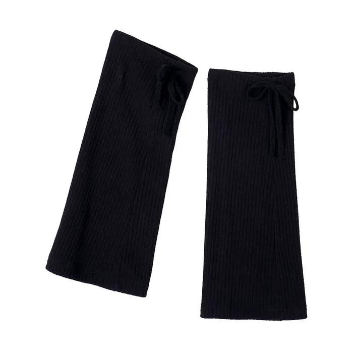 Ribbon Ribbed Boucle Leg Warmers_Black