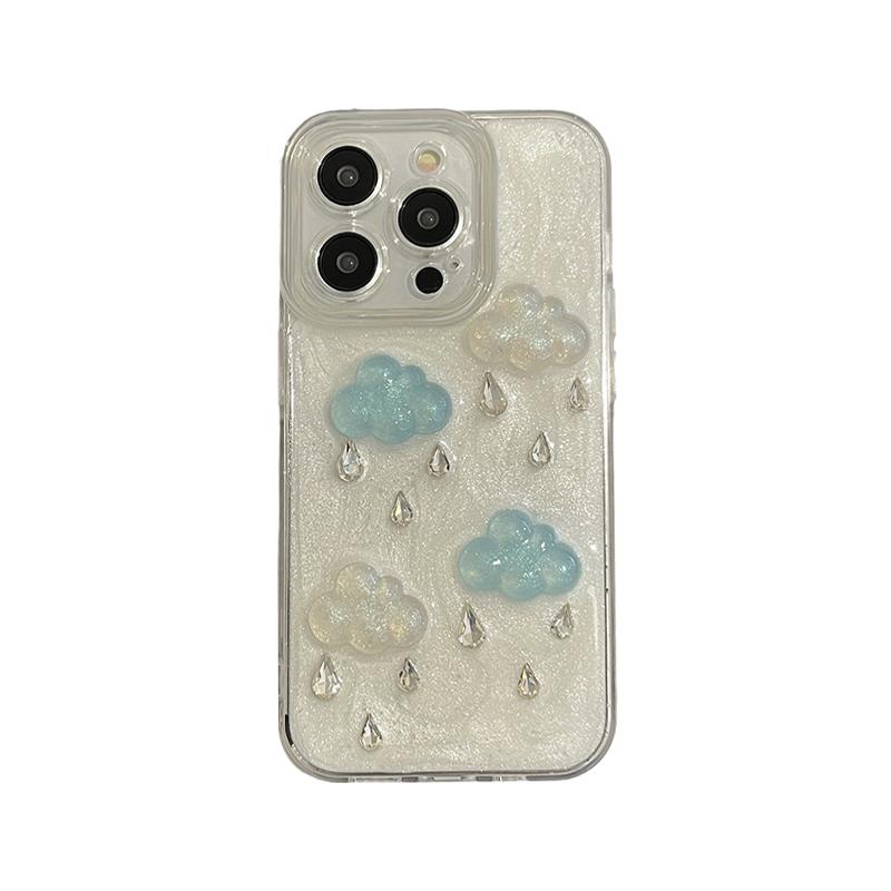 

3D Clouds Raindrops Phone Case For iPhone 17 Air 16 15 14 Plus 13 11 12 Pro Max Soft Glitter Silicone Protective Cover iPhone 13