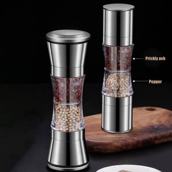 Stainless Steel Salt Grinder Adjustable Coarseness Easy To Clean Double Head 2 In 1 Grinder for Seasoning