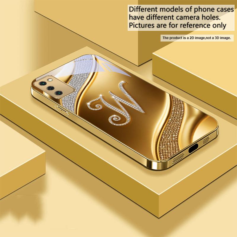 אותיות "M W" מדהימות עבור Samsung Galaxy S26 S20 FE S21 S22 S23 Plus S24 Ultra 25Ultra S21+ S9 S22 S8 כיסוי טלפון זכוכית מוזהבת
