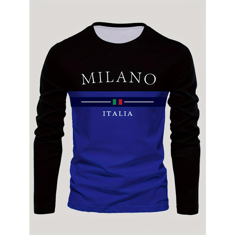 Camiseta De Manga Larga Con Estampado Informal Para Hombre, Transpirable, De Secado Rápido, Cómoda, Deportiva, Italiana, De Verano