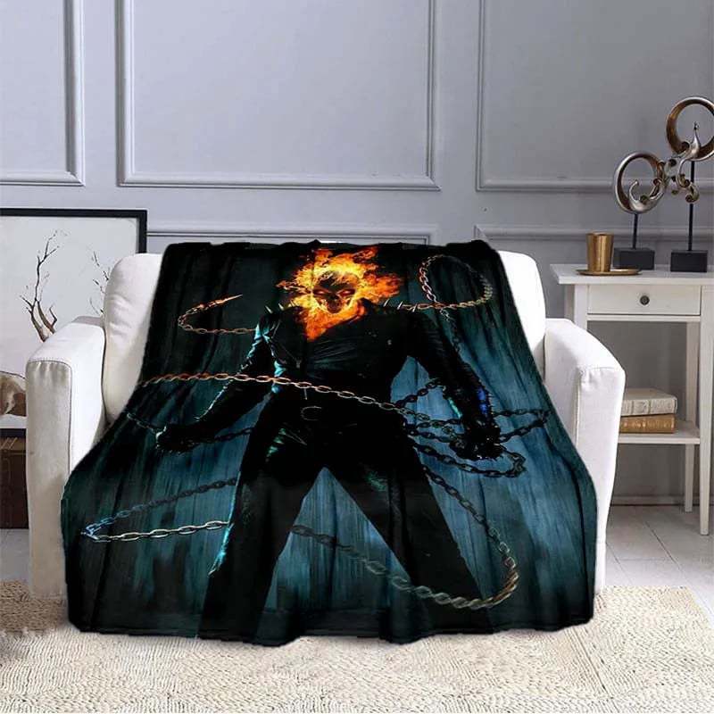 Flame Skeleton Motorcycle digital-printed polyester Bedroom velvet flannel cover blanket Fleece soft cover blankets for beds