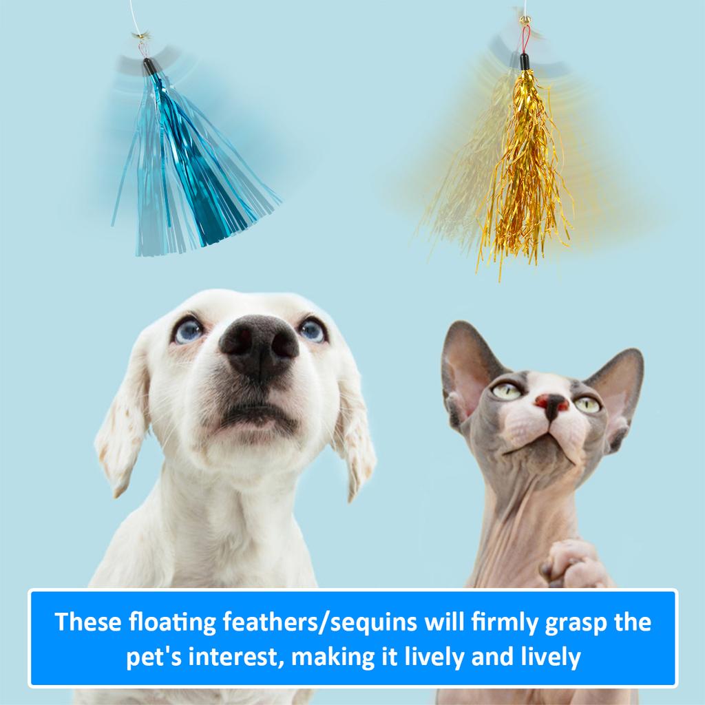 12Pcs Interactive Cat Wand Toys with Telescopic Fishing Rod Tassel/Feather/Furball Cat Teaser Toys for Indoor Cats Play Exercise
