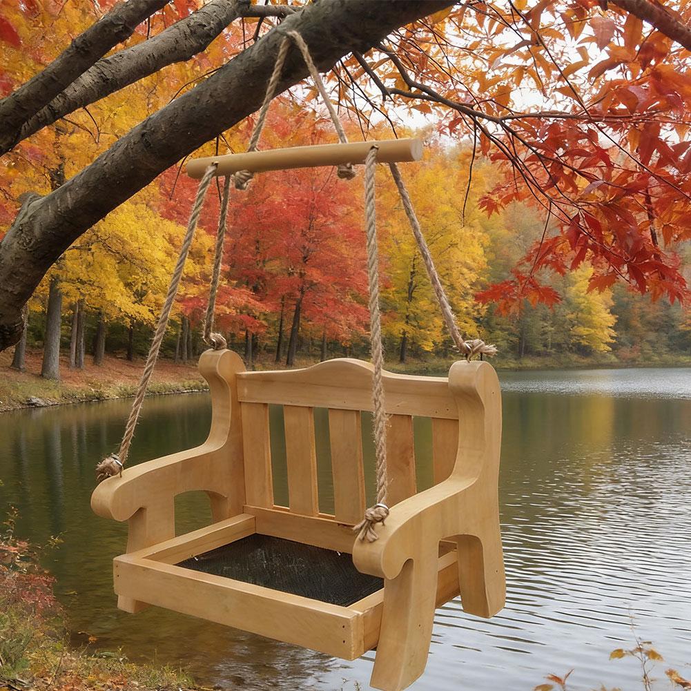 Wooden Outdoor Bird Feeder, Gardening Bird Feeding Tool, Stylish Hanging Pet Chair, Suitable For Gardens And Balconies!