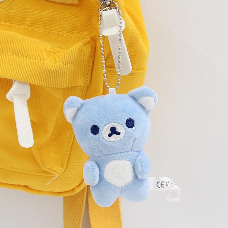 Rainbow Mini Rilakkuma Plush Keychain Soft Bear Doll Cute Macaron Color Cartoon Bag Charm Kawaii Daily Backpack Decor Toy