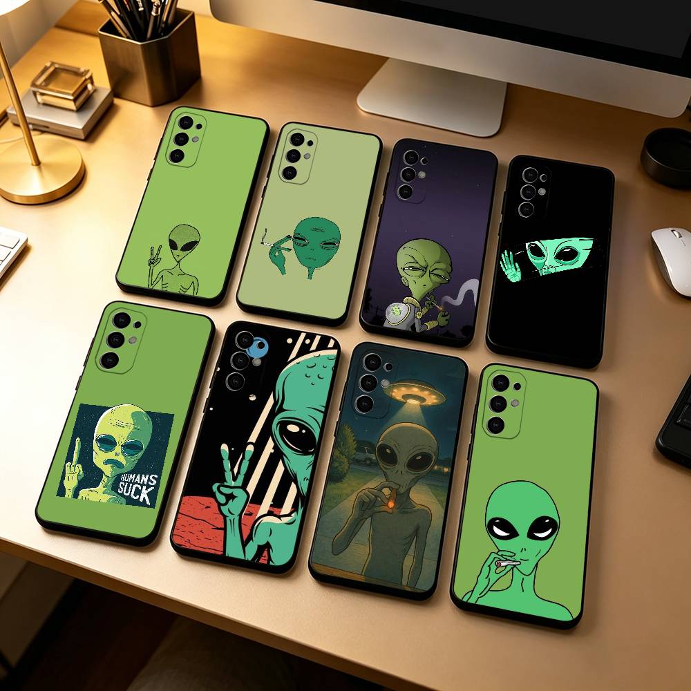 Funny Space UFO A-alien T-thing Phone Case For Samsung S25,S24,S21,S22,S23,S30,Ultra,S20,Plus,Fe,Soft Silicone Black Cover