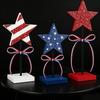 3 Pcs 4th of July Wooden Star Signs, Red White Blue Glitter Patriotic Star Table Centerpiece for Independence Day, Tiered Tray, Tabletop Decor
