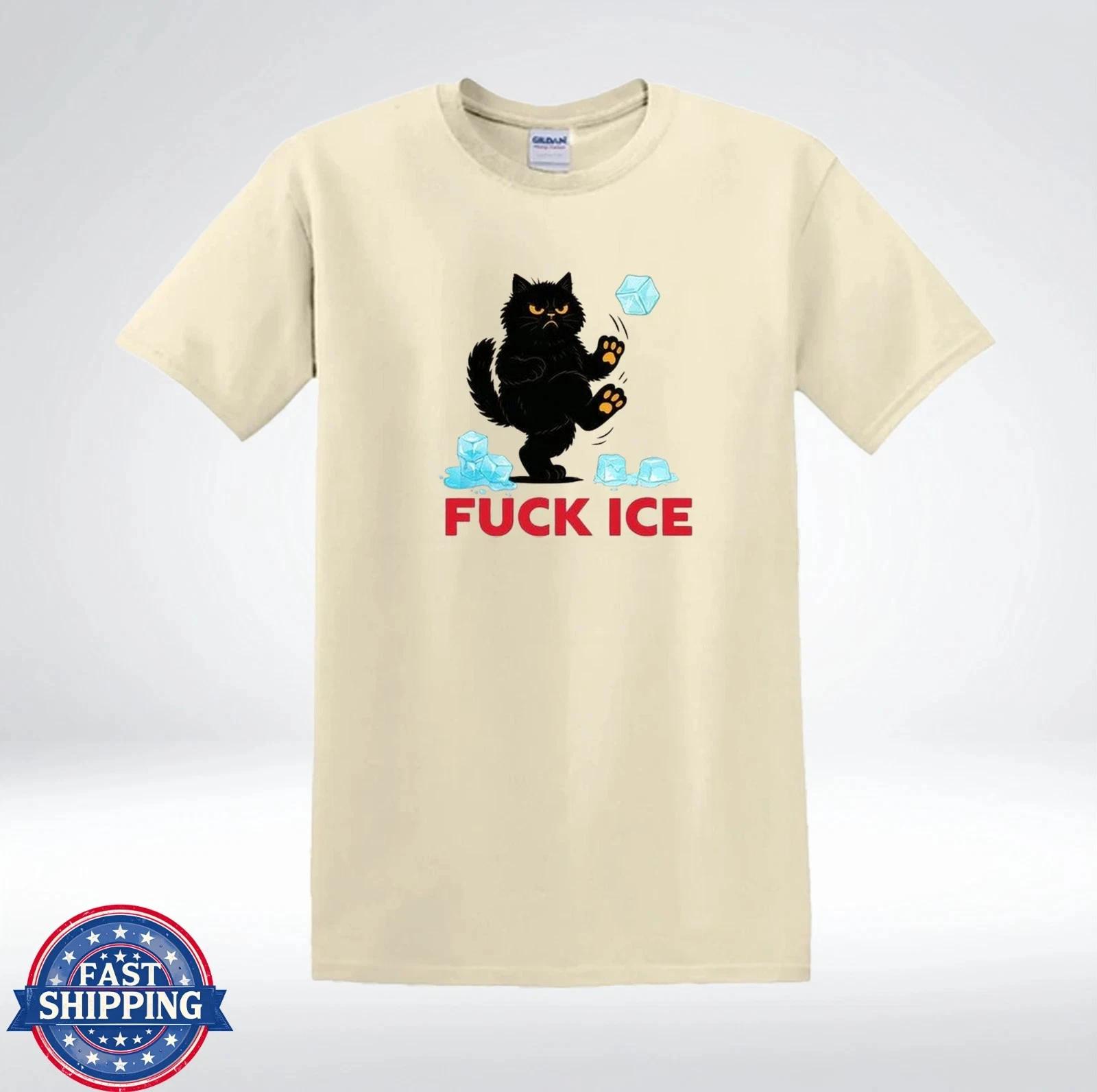 

Fck ICE Angry Black Cat Protest Anti ICE Graphic T-Shirt 2XL