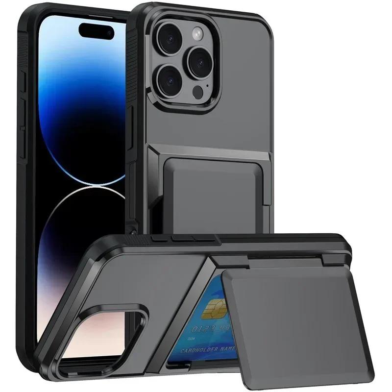 Für iPhone 16 SE 16 Pro Max 15 14 Plus 13 12 Pro Max Brieftaschenhülle mit verstecktem Kartenfachhalter Robuste schützende Handyhülle