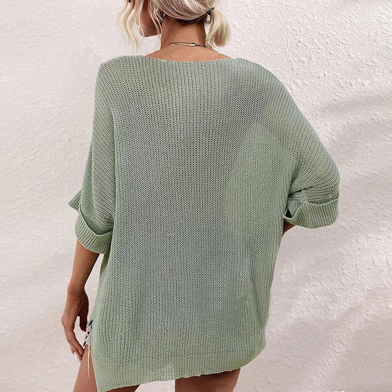 Autumn Women’s European & American Loose Pullover Knit Sweater with Pockets - Casual Round Neck, Long Sleeve