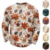Men's Casual Fall Leaf Print Knit Neck Long Sleeve T-Shirt