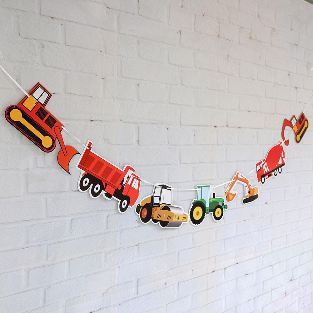 Seven Car Excavator Truck Garland Paper Birthday Banner for Birthday Party Decoration