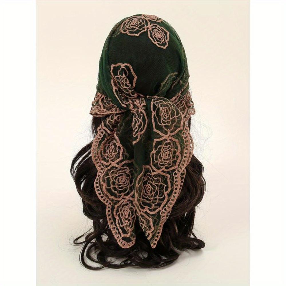 Spring Floral Mesh Scalloped Design Headscarf, Bohemian Floral Embroidered Wrap, Suitable For Women In All Seasons