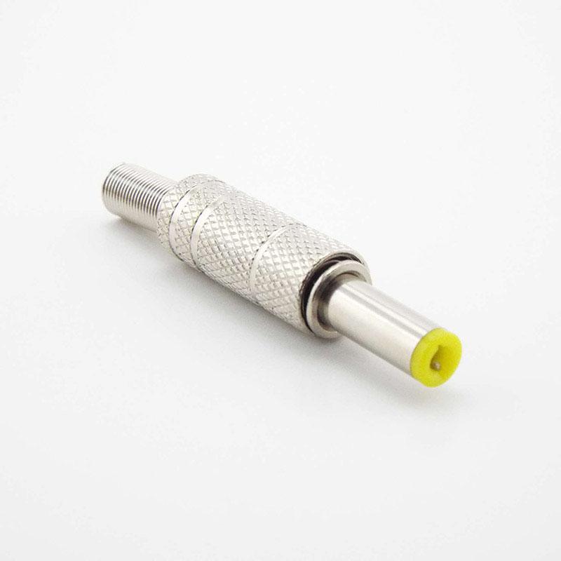 

14mm Silver Metal 5.5x2.1mm 5.5x2.5mm DC Power Male Plug Jack Adapter solder Connector with Yellow Head DC Power 5.5 2.1 5.5x2.5mm 1pc