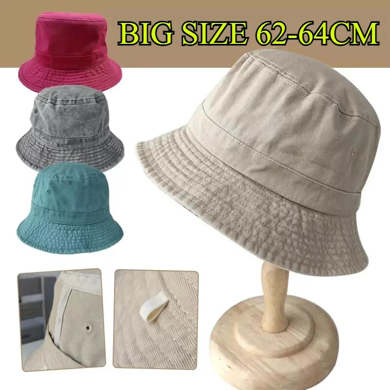 Korean Big Head Washed Denim Bucket Hats Men Cotton Sun Hat Plus Size 64cm Oversize Bob Panama Unisex Big Size Fisherman Cap