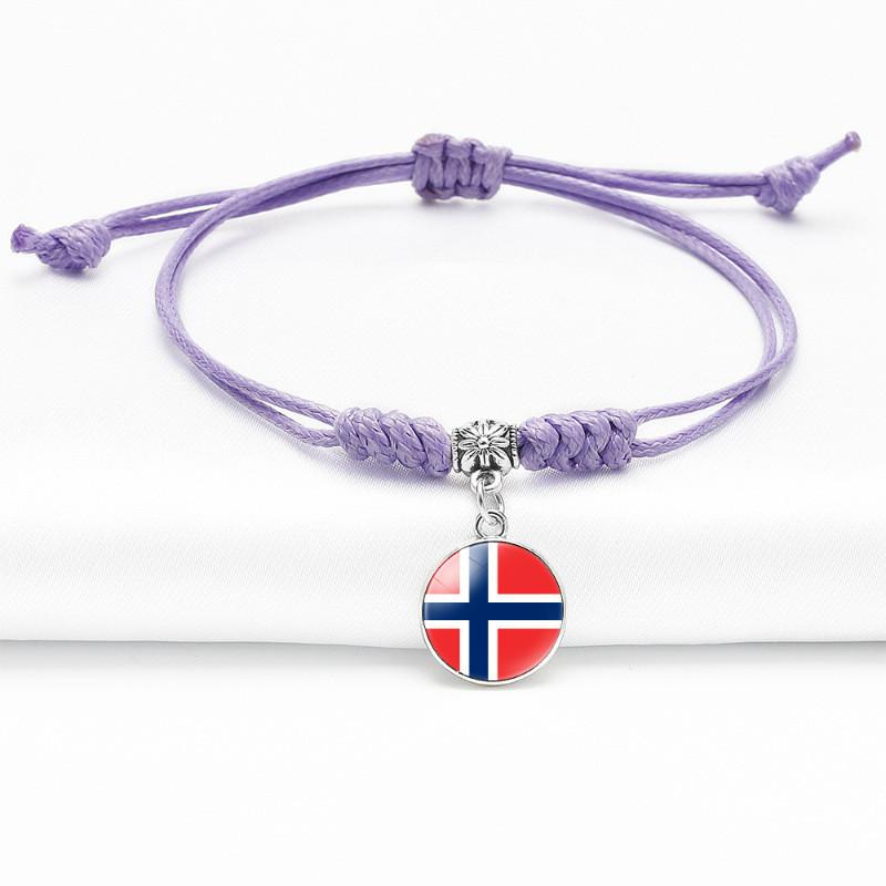 Purple Stylish Unisex Charm Bracelet With European Country Flags Length Adjustable