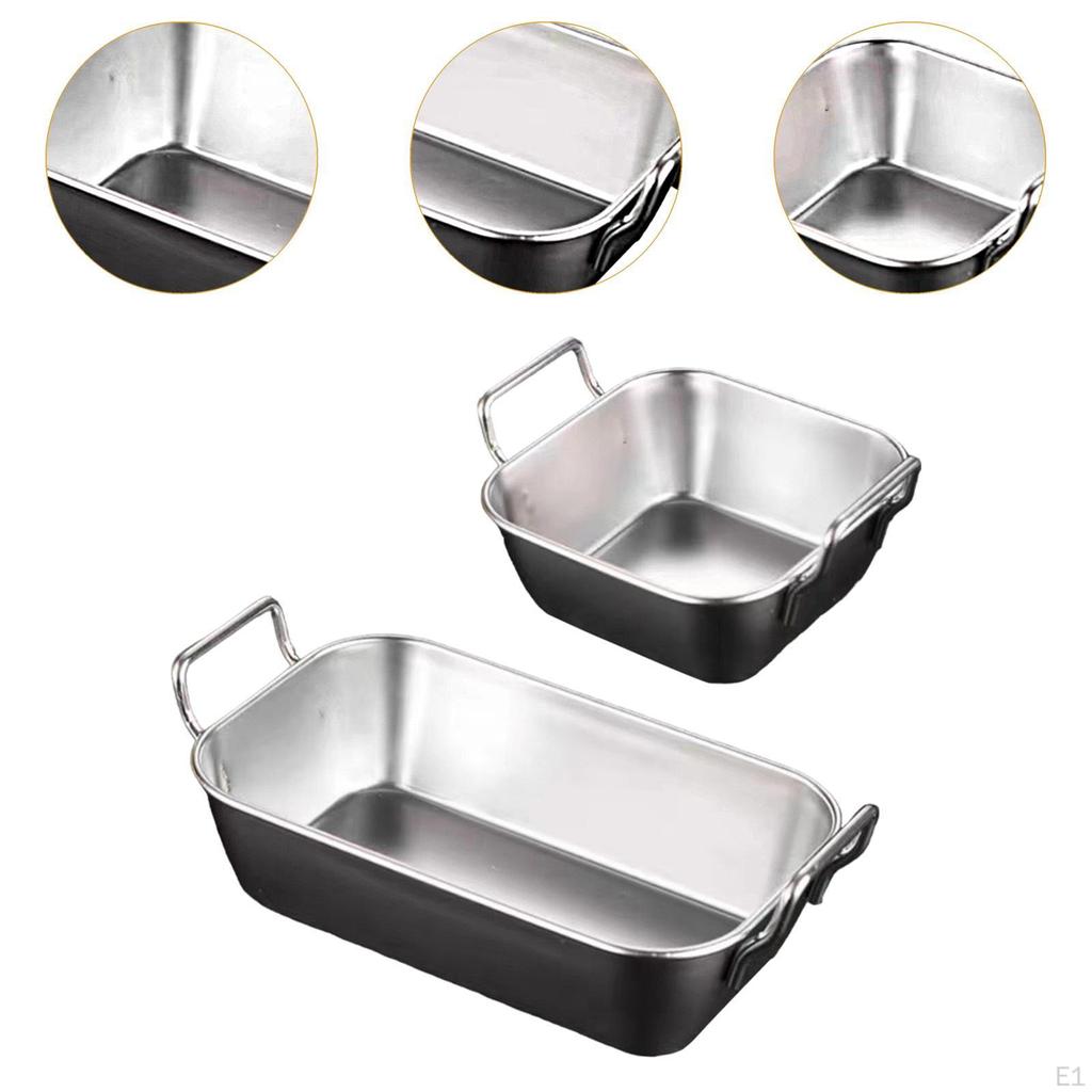 2 Pack Serving Tray, Stainless Steel Fry Plate, Kitchen Basket for Barbecue Events