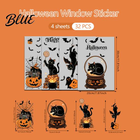 Waterproof Pumpkin Ghost Murals 4Pcs Halloween Cartoon Window Clings Scarecrow Stickers Fall Festival Ornaments Removable Decals for Home Storefront