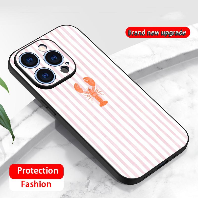 

Grid simple retro Lobster pattern Phone Case For iPhone 17 16 16e 15 14 13 12 Plus Mini Pro Max Soft black Shockproof Cover iPhone 12 Pro Max