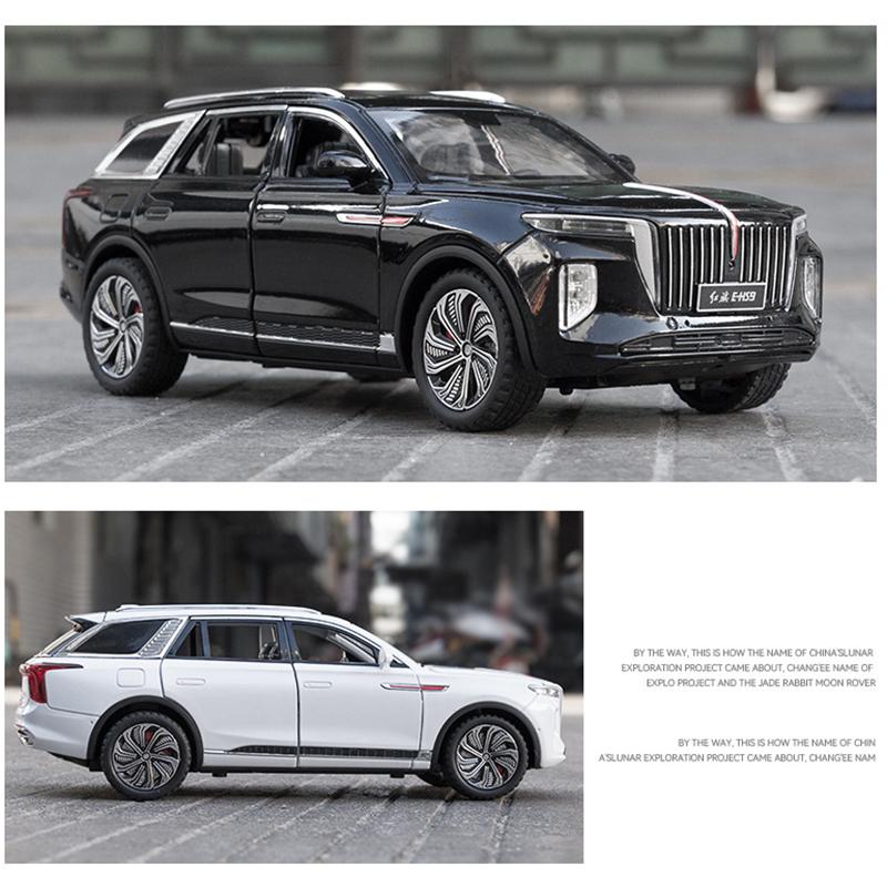 1/24 HONGQI E-HS9 SUV Legering New Energy Bilmodell Diecast Metal Leksaksfordon Bilmodell Simulering Ljud och ljus Barnpresenter