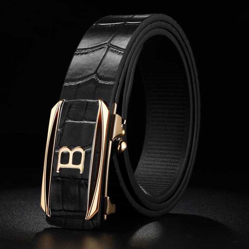 New Belt for Men's High end Crocodile Pattern Cowhide Automatic Buckle Belt Casual Simple Middle Aged and Young Genuine Leather Jeans Belt