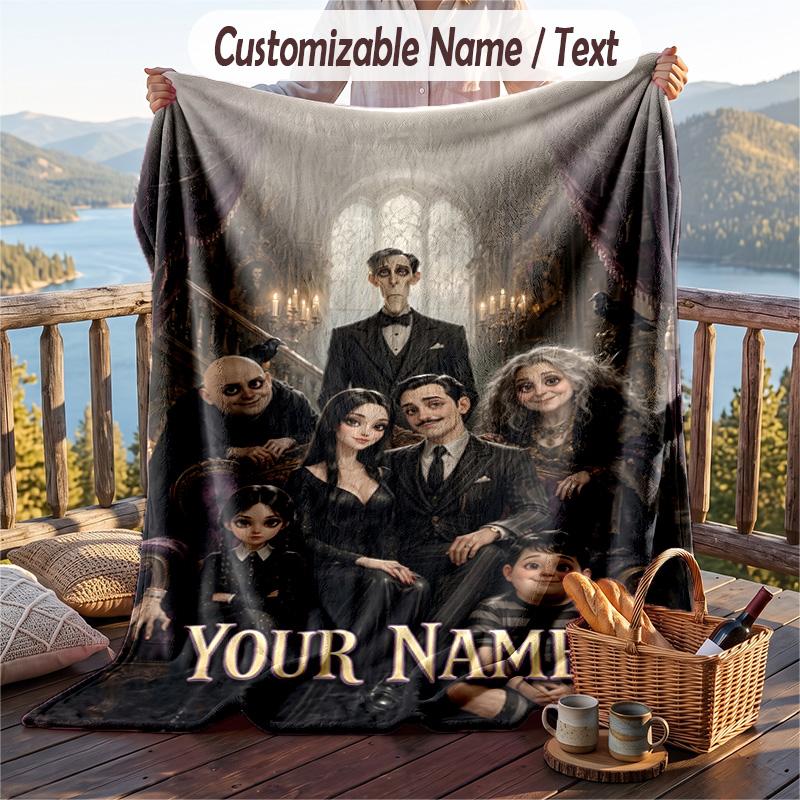 Custom Text Flannel Throw Blanket, Lightweight Cozy Bed Sofa BlanketThe Addams Family