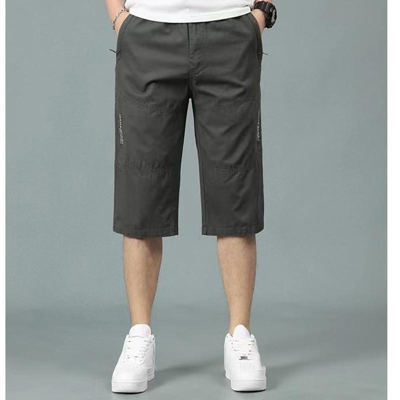 

Чоловічі вільні повсякденні штани з еластичною талією та шнурком, чистої бавовни, довжина до коліна, суцільний колір, модні універсальні прямі штани XXXXL темно-сірий колір