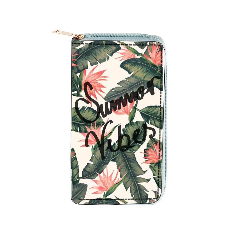 Green Plant Flower Wallet Digital Zipper Wallet, Women's Wallet