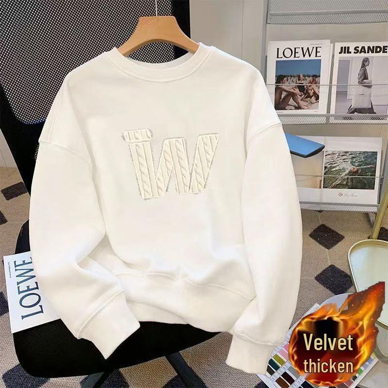 Men's 2025 Winter Trendy American Round Neck Plus Velvet Thick Hoodie – High Street Style Loose Fit Pullover