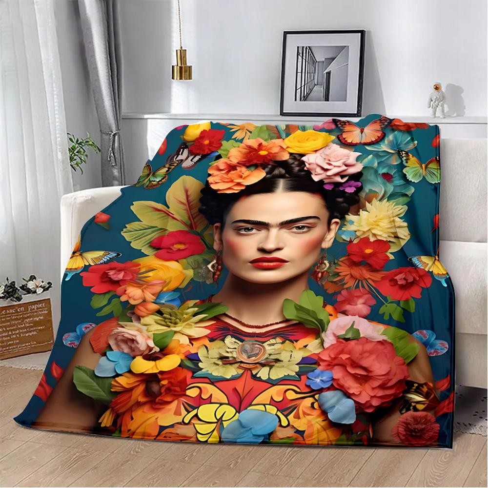 Cartoon F-Frida Printed Blanket Picnic Blankets Warm Blanket Soft and Comfortable Blanket Home Travel Birthday Gift
