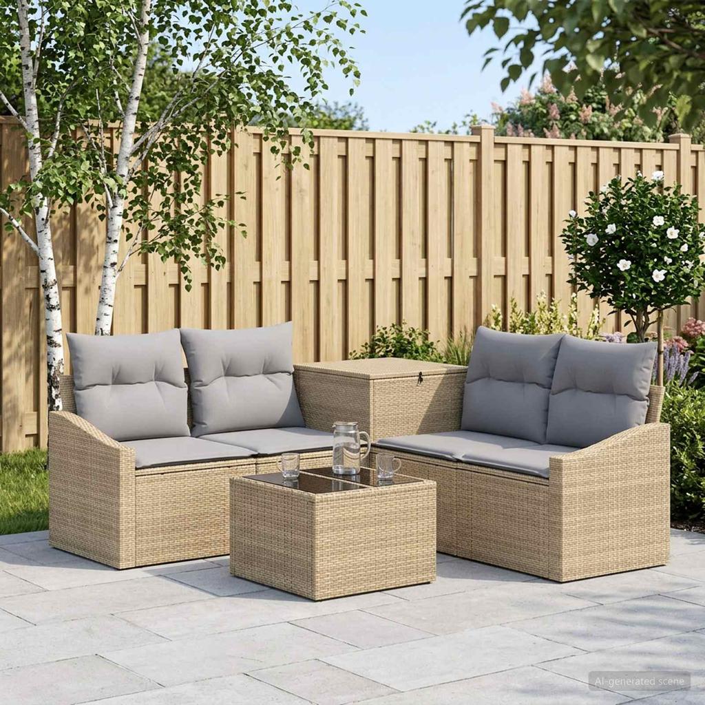 Sofa Set 6 Pieces Beige and Light Grey Poly Rattan and Steel