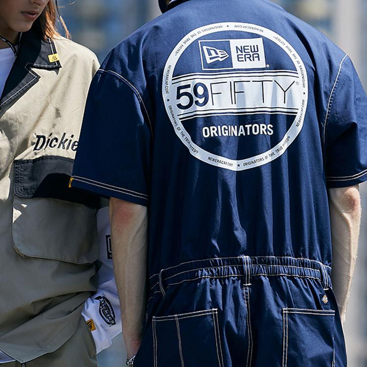 New Era X Dickies Letter Print Single-Breasted Work Shirt Unisex shirts Navy-Blue 13057092