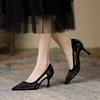 Sexy Strass Pailletten High Heels Sommer Französisch Hohl Stiletto Damenschuhe Spitzschuh Schuhe Damen