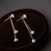 Natural freshwater pearl short URL strip pendant stud earrings women's ins niche 11k gold bag design high-end versatile earrings