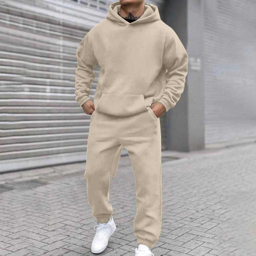 Men's Colour Hooded Long Sleeve Sweatshirt Home Trousers Running Suit