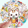 50pcs Cute Cartoon Cat Doodle Stickers | Vinyl, Mixed Color, Single Use, Ideal for Scrapbooking and Planners - Reward Gift