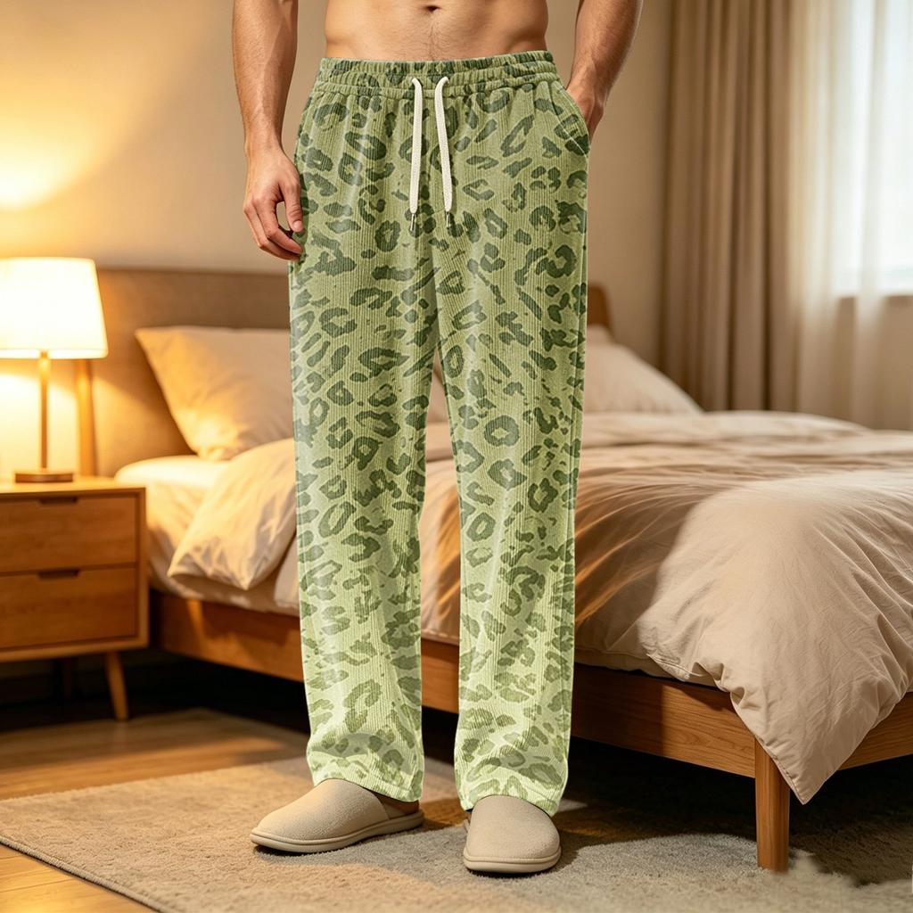 Men's Corduroy Pajama Pants with Pockets, Casual Sleep Bottoms for Home and Bedtime
