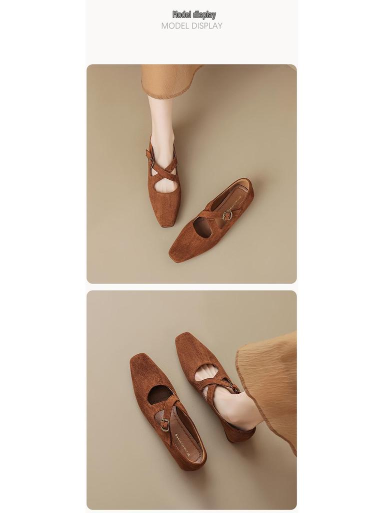 Weiwei Girl Retro Sametové Boty Mary Jane na Silném Podpatku pro Ženy