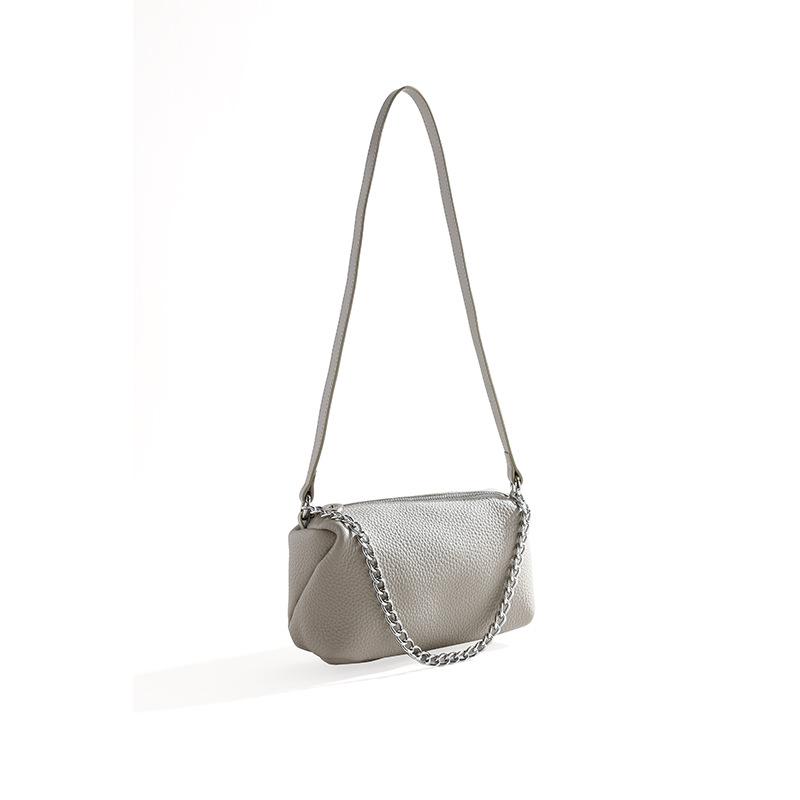 Genuine Leather Women's Bag Slanted Zipper Round Bag High-end Single-shoulder Bag Chain Handbag