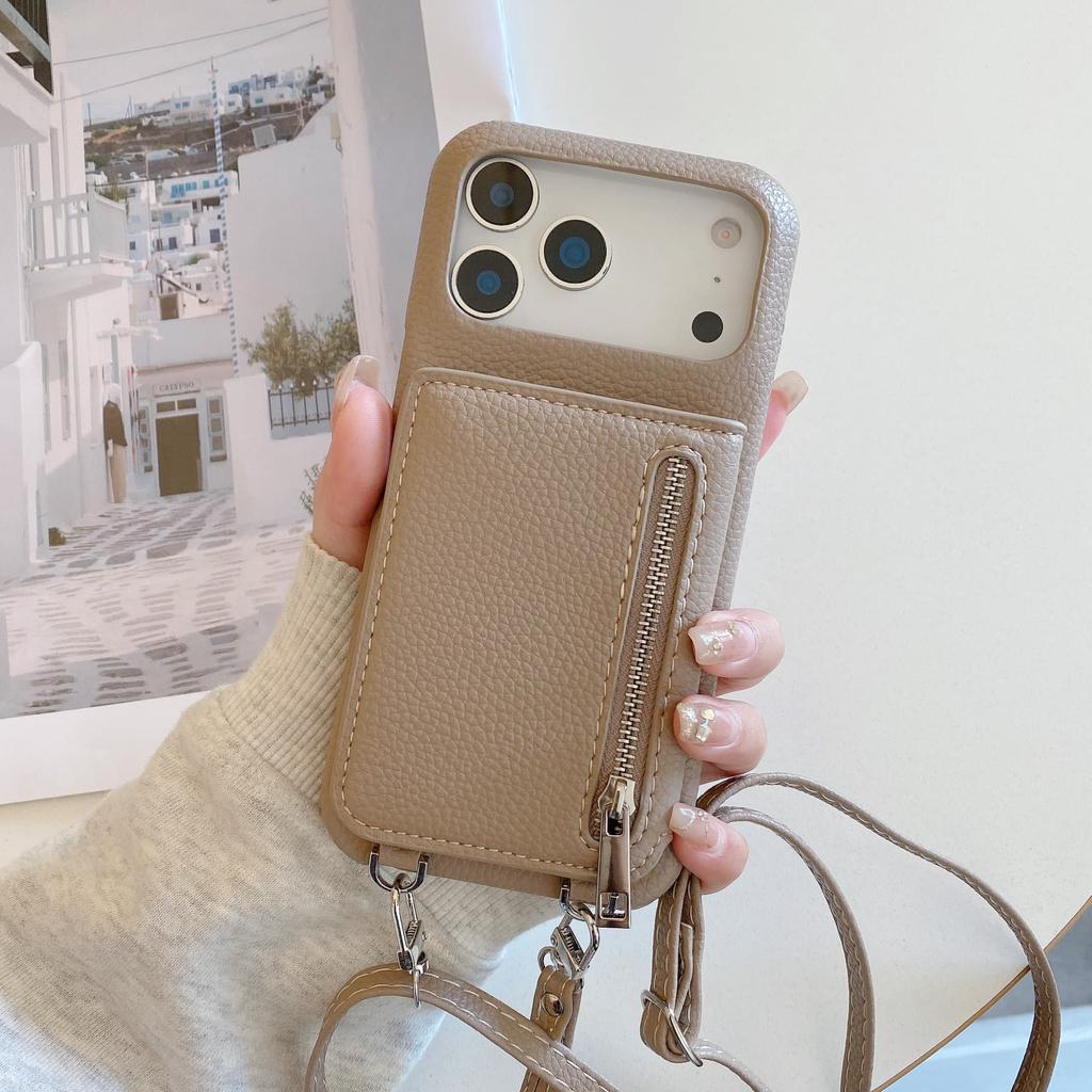 Crossbody Lanyard Phone Case with Zipper Mirror Wallet Card Holder Slot for iPhone 17 Air 16 15 14 11 Pro Max 13 12 11 Plus