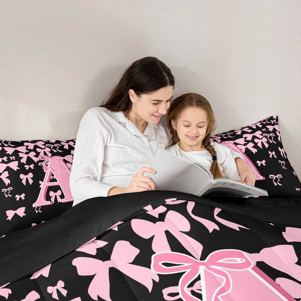 Personalisierte Bettdecke mit Buchstabe A, Monogramm-Thema Einzelbett-Bettdecken-Set, Bettwäsche-Set mit Schleife und Knoten, Ultra-weich Schlafzimmer