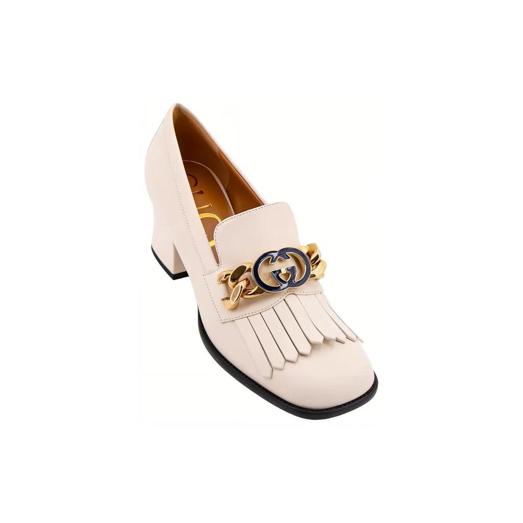 GUCCI Interlocking Leather Chunky Heel High Heels Women's White (Unisex) High Heels 750532 C9D00 9022