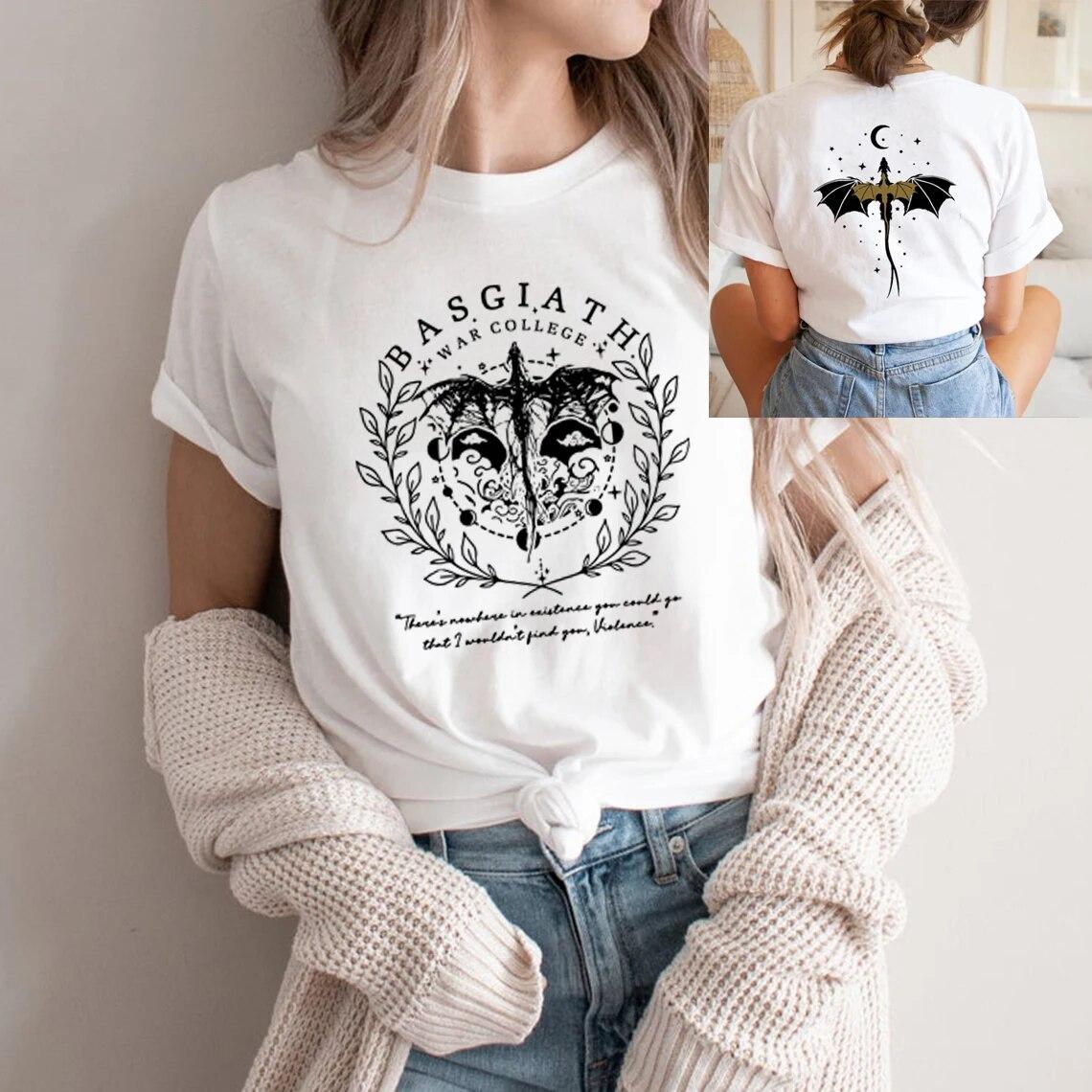 

Двусторонняя футболка «Четвертое крыло» Basgiath, футболка военного колледжа, женские футболки, винтажные футболки с короткими рукавами и графикой, футболка Bookish XL белый