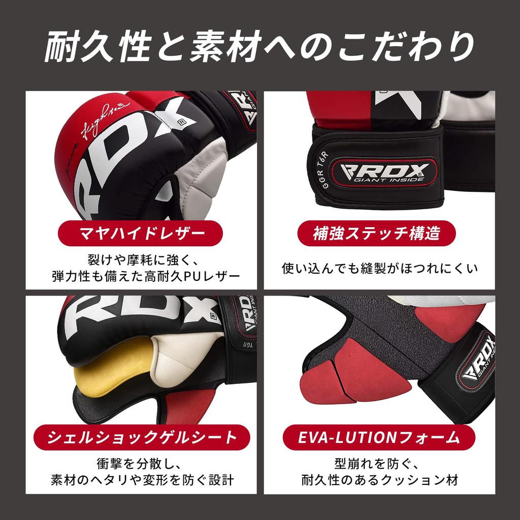 RDX Open Finger Gloves, Pound Gloves [EMMAA Certified] Grappling Gloves, Mixed Martial Arts (MMA), Sparring, Genuine Japanese Product GGR-T6 (Red, L)