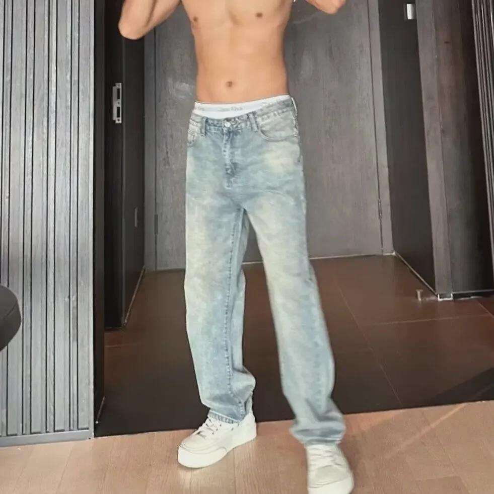 

Мужские узкие расклешенные повседневные джинсы в стиле ретро с эффектом потертости Extra Large