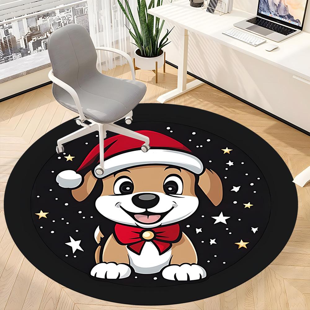 1PC Christmas Pup Office Round Area Rug, Indoor Mat Suitable ForOffice, Under Office Chairs Bedroom Living Room Home Decor, Room Deco f105